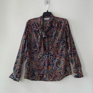 Vintage business blouse paisley side tie collar